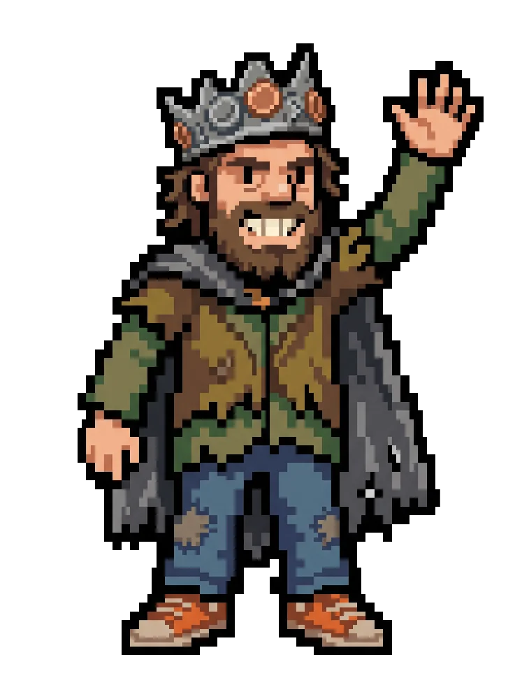 TrashBaron’s crowned character waves hello